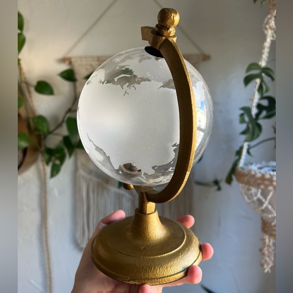 8” Frosted Glass & Gold Decorative Globe | Modern Desk Decor | Made in India - Picture 3 of 6
